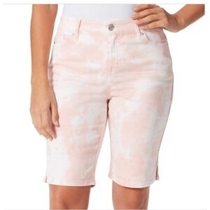NWT Gloria Vanderbilt Coral Orange Tie Dye‎ Bermuda Women's Denim Shorts Size 10